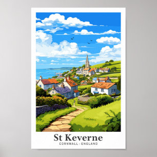St Keverne England Travel Art Vintage Illustration Poster