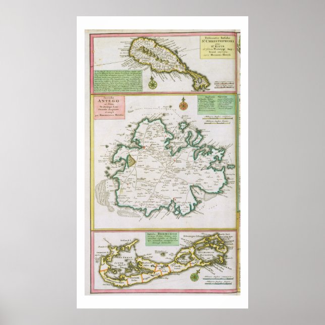 St. Kitts, Antigua and Bermuda, detail from a map Poster (Front)