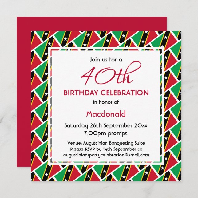 ST KITTS NEVIS FLAG Custom Birthday Celebration Invitation (Front/Back)