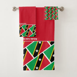 ST KITTS NEVIS FLAG Personalised Scripture RED Bath Towel Set