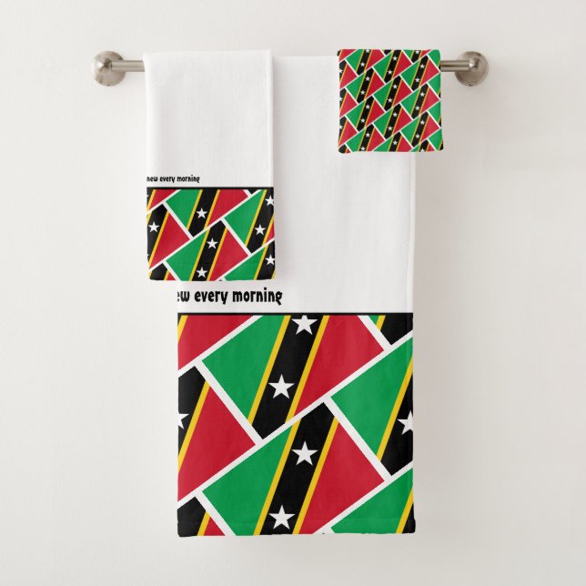 ST KITTS NEVIS FLAG Personalised Scripture WHITE Bath Towel Set (Insitu)