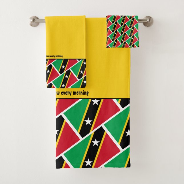 ST KITTS NEVIS FLAG Personalised Scripture YELLOW Bath Towel Set (Insitu)