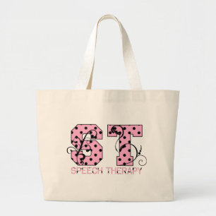 st letters pink and black polka dots large tote bag