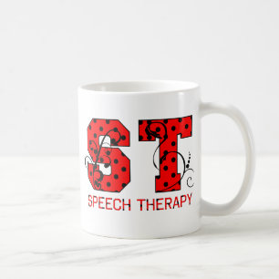 st letters red and black polka dots coffee mug