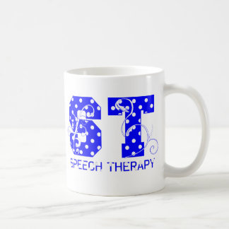 st letters white and blue polka dots coffee mug