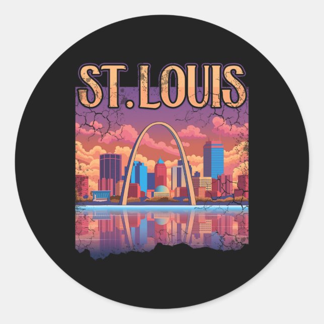 St Louis Gateway Arch Missouri Cityscape Skyline  Classic Round Sticker (Front)