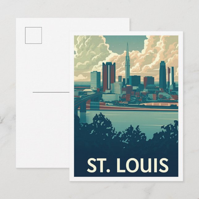 St Louis Missouri Art Vintage Travel Illustration Postcard (Front/Back)