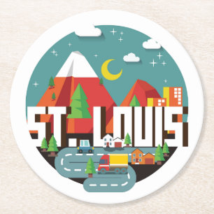 St. Louis, Missouri Geometric Design Round Paper Coaster