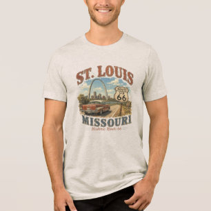 St. Louis Missouri Historic Route 66 Gateway Arch Tri-Blend Shirt