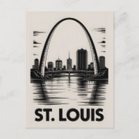 St Louis Missouri Skyline Black White Woodcut