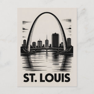 St Louis Missouri Skyline Black White Woodcut Holiday Postcard