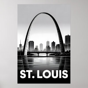 St Louis Missouri Skyline Black White Woodcut Poster