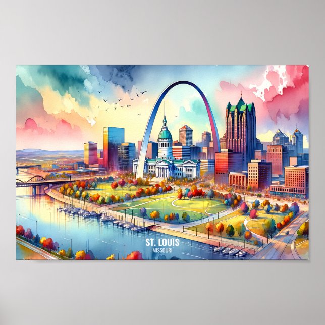 St. Louis Missouri USA Travel Places watercolor Poster (Front)