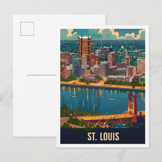 St Louis Missouri USA Vintage Travel Illustration Postcard (Front/Back)