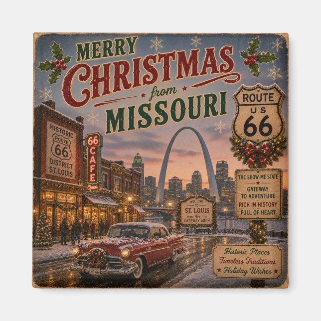 St Louis Route 66 Christmas Keepsake Magnet (Front)