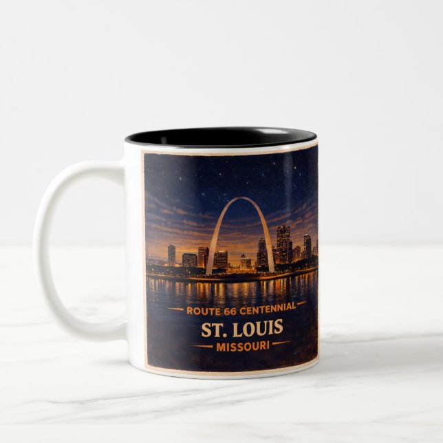 St Louis Route 66 Night Coffee Skyline Two-Tone Coffee Mug (Left)