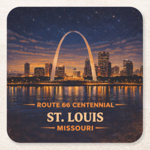 St Louis Route 66 Night Skyline Glow Barware Square Paper Coaster