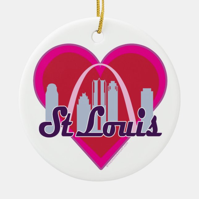 St Louis Skyline Heart Ceramic Tree Decoration (Front)