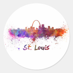 St Louis skyline in watercolor Classic Round Sticker