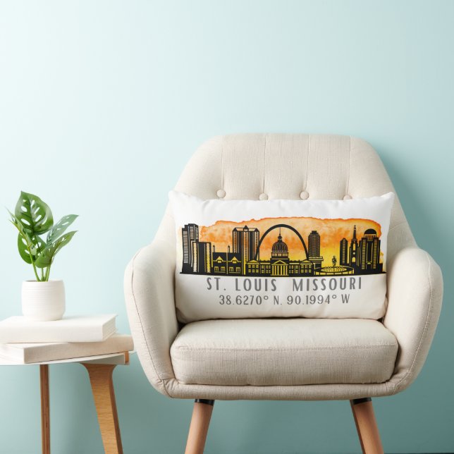 St. Louis Sunset Skyline Map Coordinates  Lumbar Cushion (Chair)