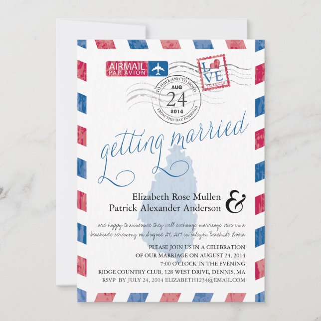 St. Lucia Airmail Wedding Invitation (Front)