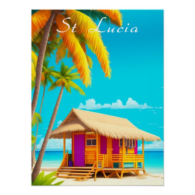 St Lucia Beach Hut Travel Poster (Front)