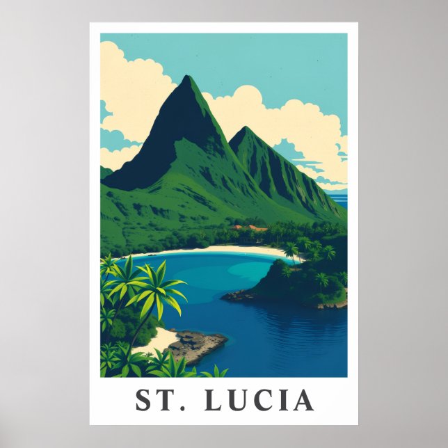 St. Lucia Caribbean Tropical Beach Travel Art Poster (Front)