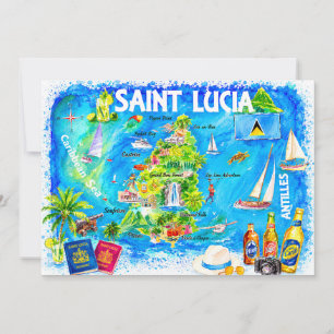 St Lucia Caribbean Watercolor Map Postcard