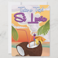 St Lucia Cartoon travel poster.