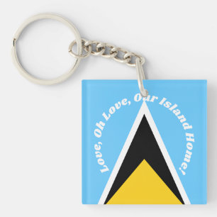 St Lucia Flag Blue Yellow Anthem Phrase Typography Key Ring