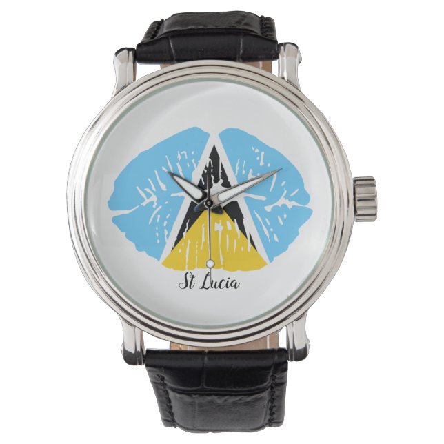 St Lucia  Flag  lips  Watch (Front)