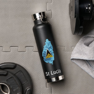 St Lucia Flag Map Water Bottle