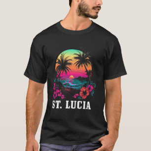 St. Lucia Hibiscus Flowers Beach Surfer Souvenir T-Shirt