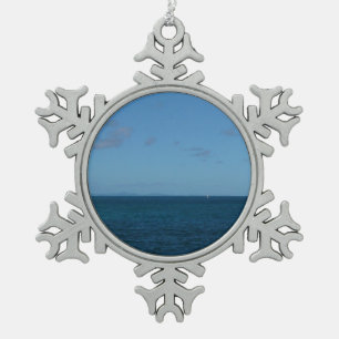 St. Lucia Horizon Blue Ocean Snowflake Pewter Christmas Ornament