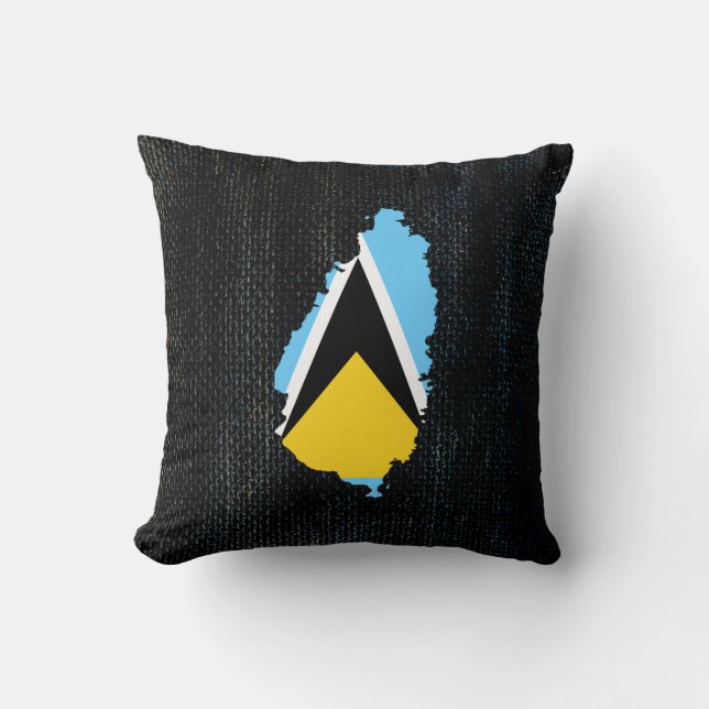St Lucia Map Flag Burlap designed Cushion (Front)