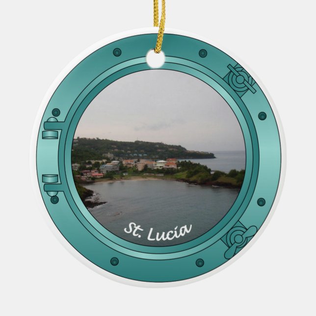 St Lucia Porthole Ceramic Tree Decoration (Front)