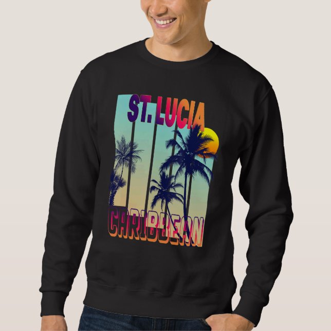 St Lucia Retro Vintage Style Palm Tree Sweatshirt (Front)
