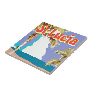 St Lucia vintage beach travel poster Tile