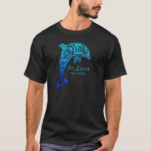 St Lucia West Indies Vintage Retro Tribal Dolphin  T-Shirt