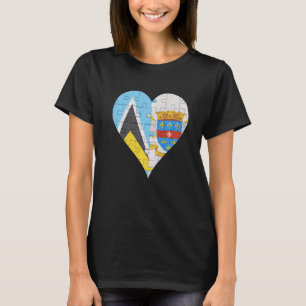 St Lucian St Barts Flag Heart T-Shirt