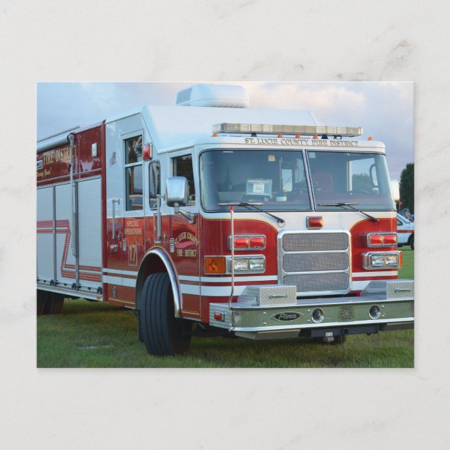 st lucie county firetruck front end fire truck postcard (Front)