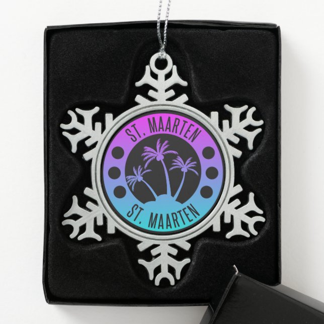 St. Maarten Blue Gradient Sint Martin Snowflake Pewter Christmas Ornament (Box)