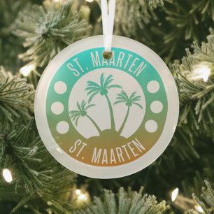 St. Maarten Ocean Aqua Blue Gradient Sint Martin Glass Tree Decoration