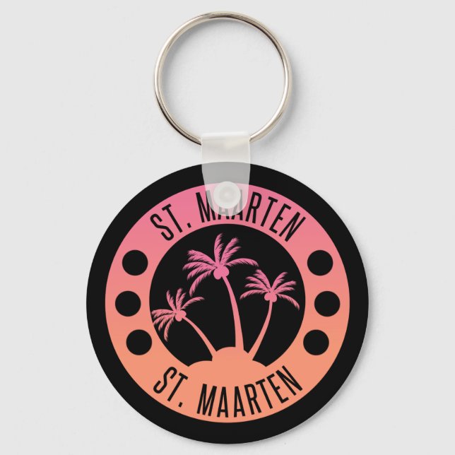 St. Maarten Pink and Coral Gradient Sint Martin Key Ring (Front)
