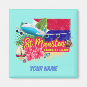 St. Maarten Retro Caribbean Vintage Island Plane Magnet