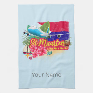 St. Maarten Retro Caribbean Vintage Island Plane Tea Towel