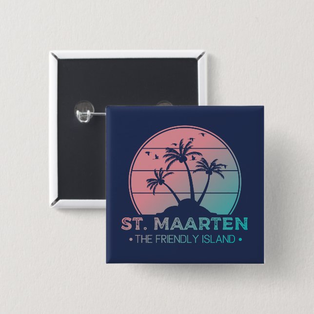 St. Maarten | Sint Martin Retro Gradient 15 Cm Square Badge (Front & Back)