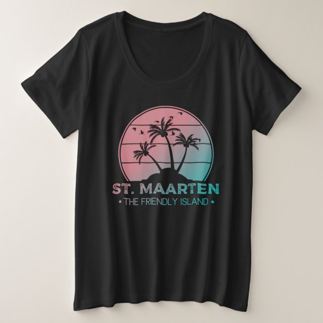 St. Maarten | Sint Martin Retro Gradient  Plus Size T-Shirt (Design Front)