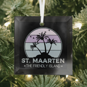 St. Maarten The friendly Island retro Sint Martin Glass Tree Decoration