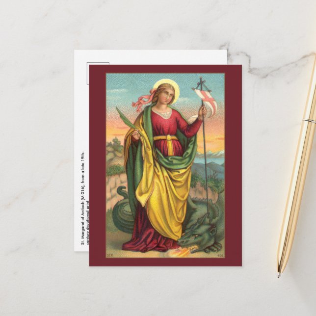 St. Margaret with Dragon and Resurrection Banner  Postcard (Front/Back In Situ)